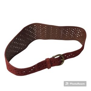 Women’s Red Genuine Suede Leather Cut Out Design Belt Size S